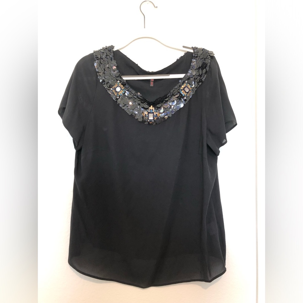 Escada Black Silk Sequin-Embellished V-Neck Blouse